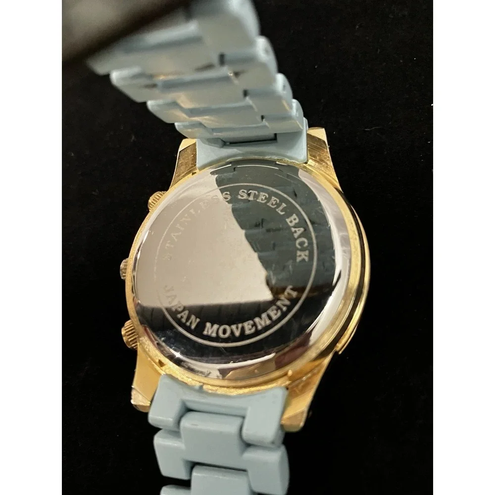 Charming Charlie Mint Aqua Blue Crystal Rhinestone Gold Tone Acrylic Band Watch